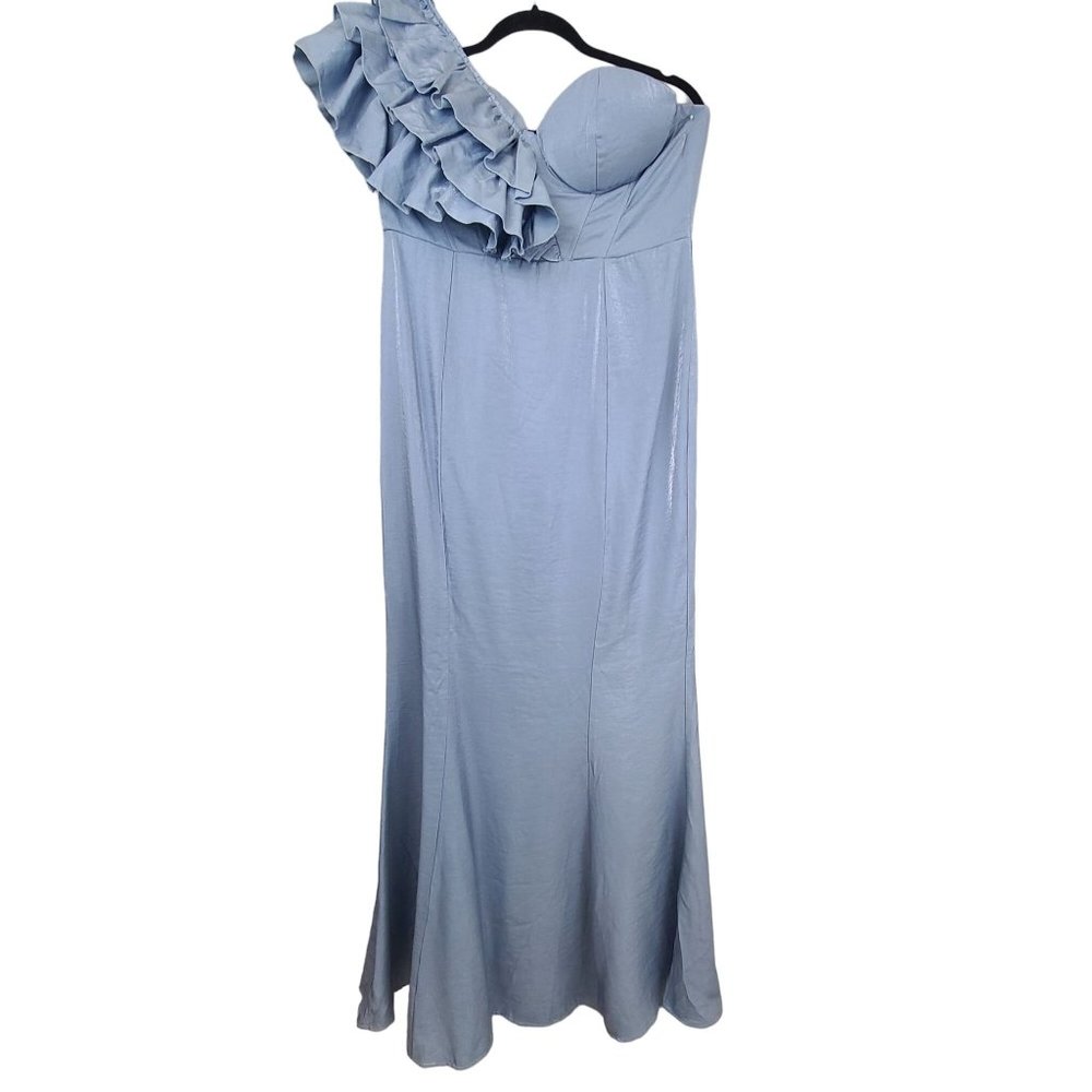 Boohoo Womens One Shoulder Dress NWT Sz 16 Party Evening Wedding Long Maxi Blue